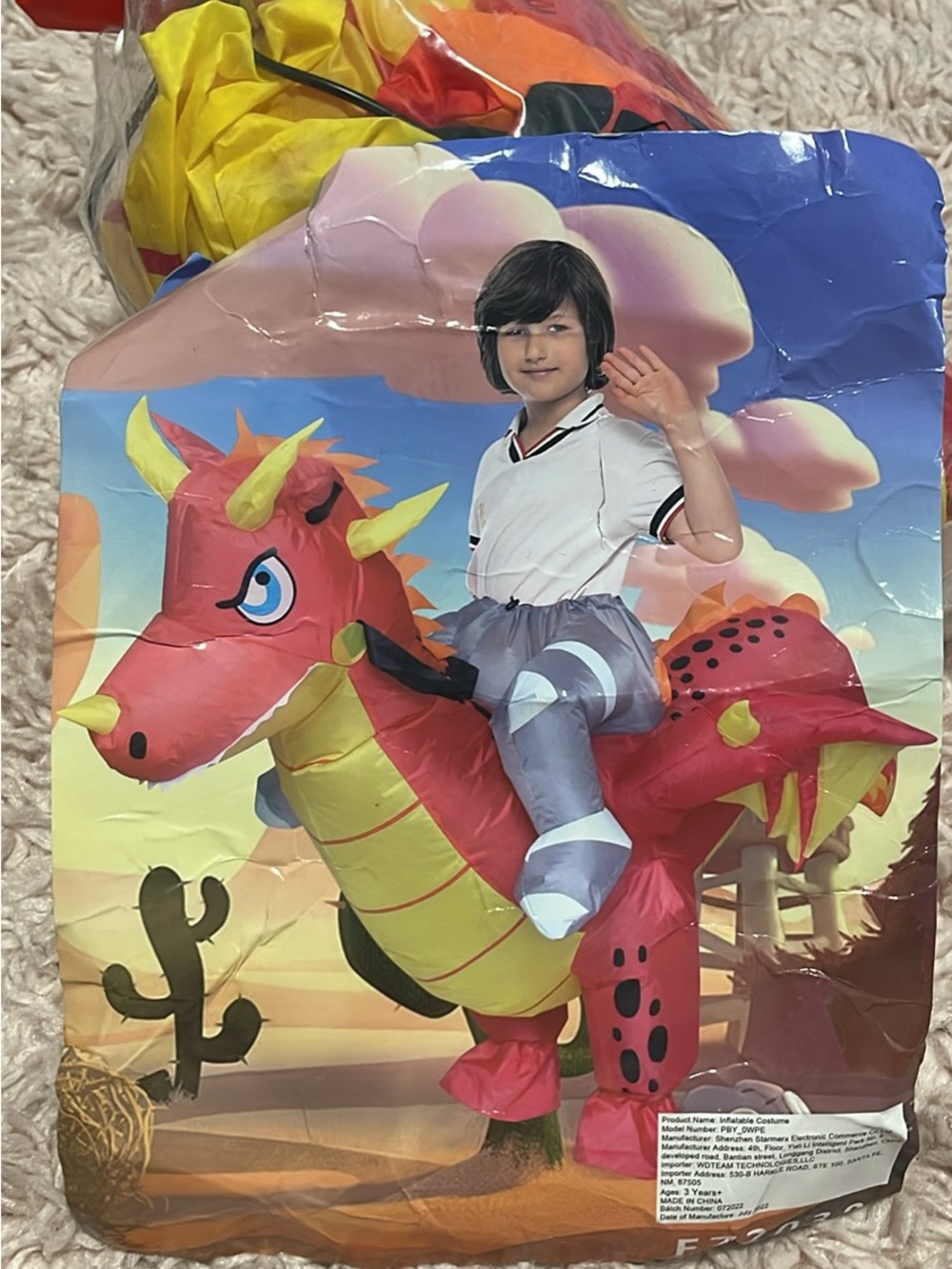Inflatable Red Dragon Ride-On Costume for Kids